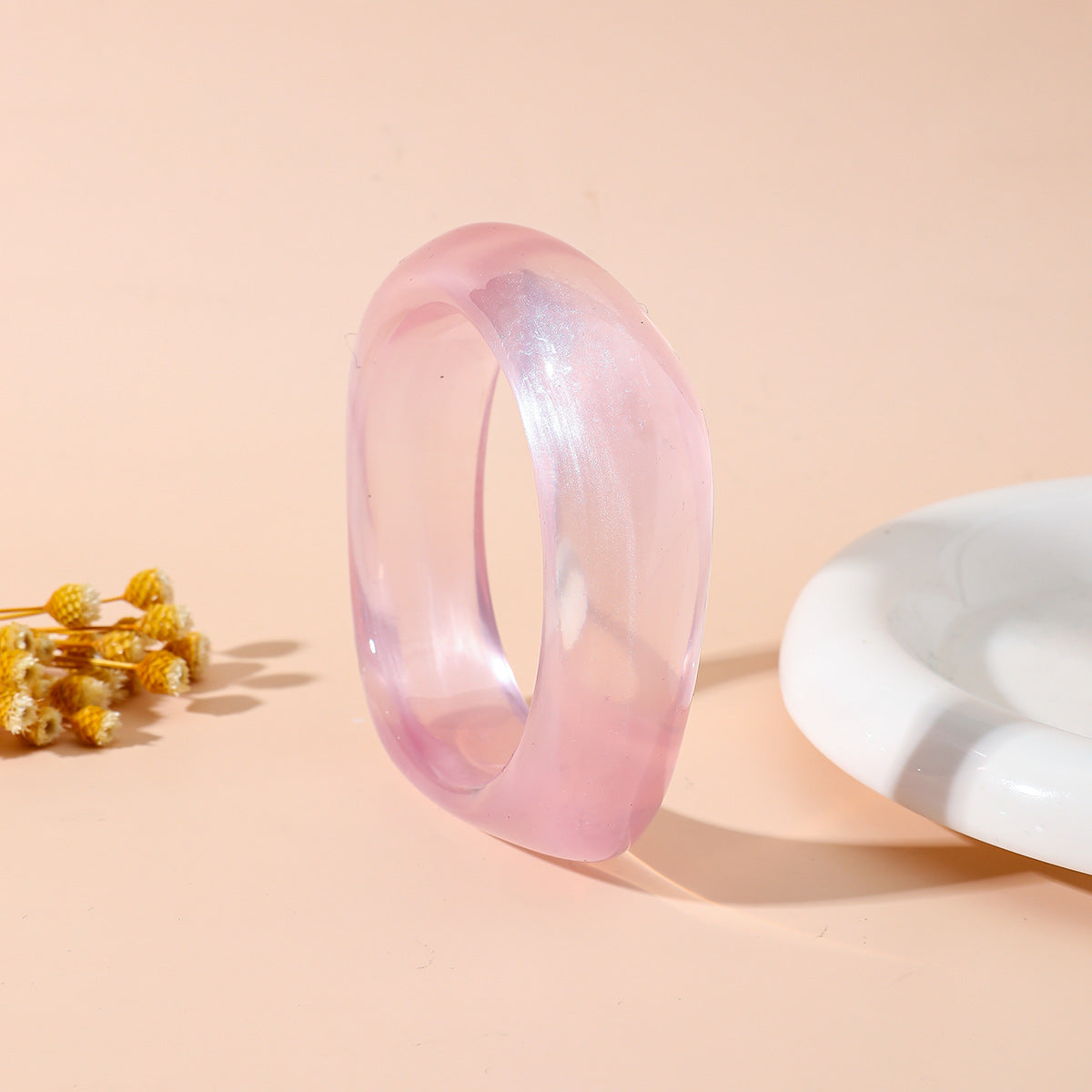 Wide Square Large Version Blooming Marble Pattern Exaggerated Resin Bracelet