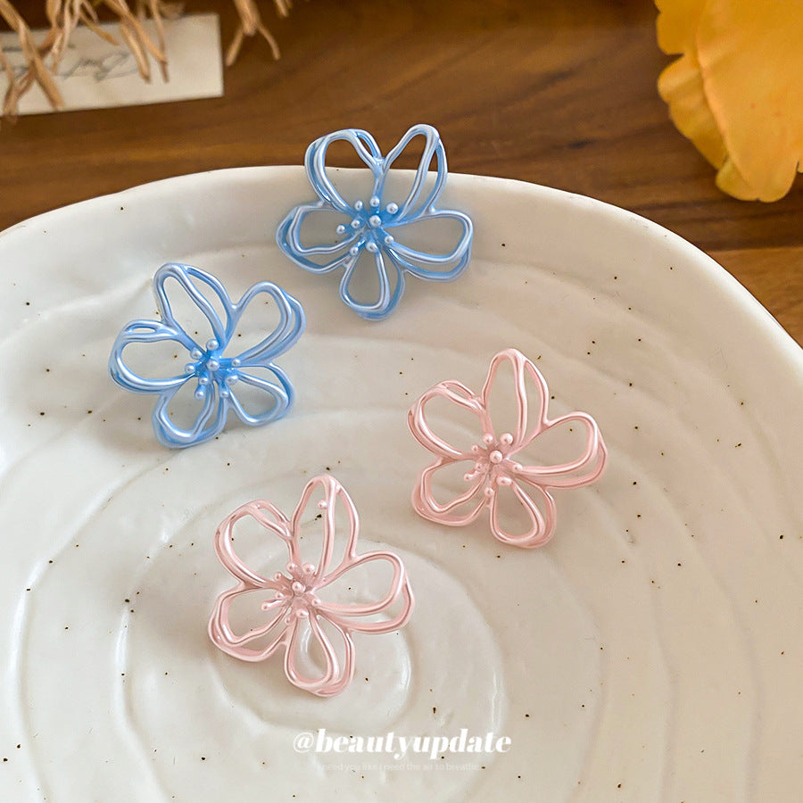 Sier Needle Macaron Flower Female Sweet Fresh Stud Earrings