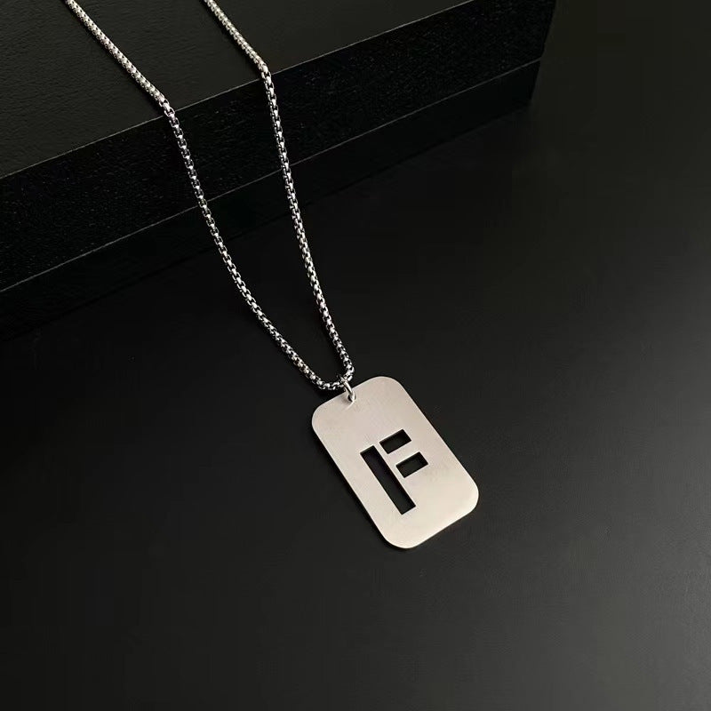 Men's Titanium Steel Female Letter Nameplate Pendant Necklaces