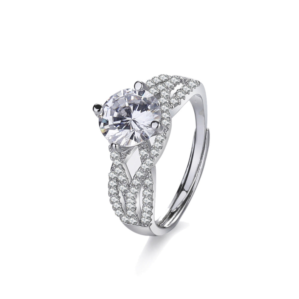 Women's Cross Line Open Simulation Zircon Diamond Rings