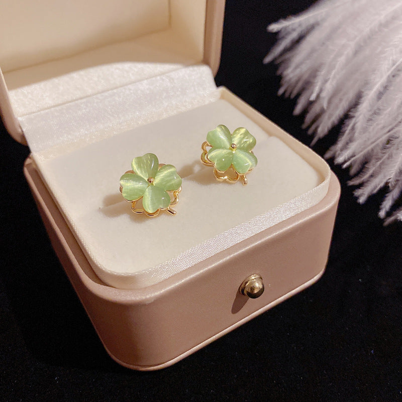 Clover Green Opal Rotatable Ear Fashion Jewelry Set