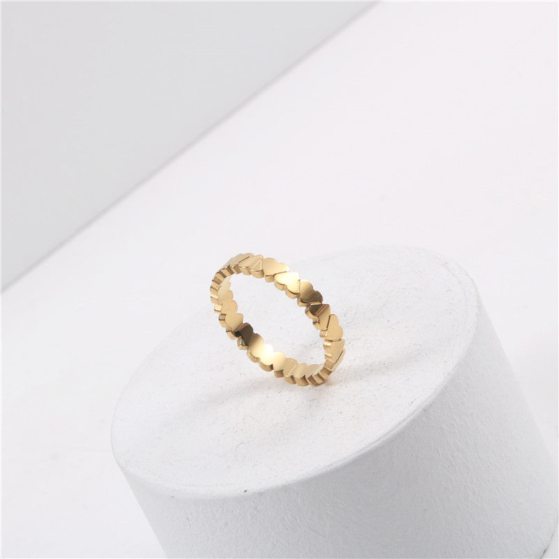 Simple Love Heart Titanium Steel Gold Rings