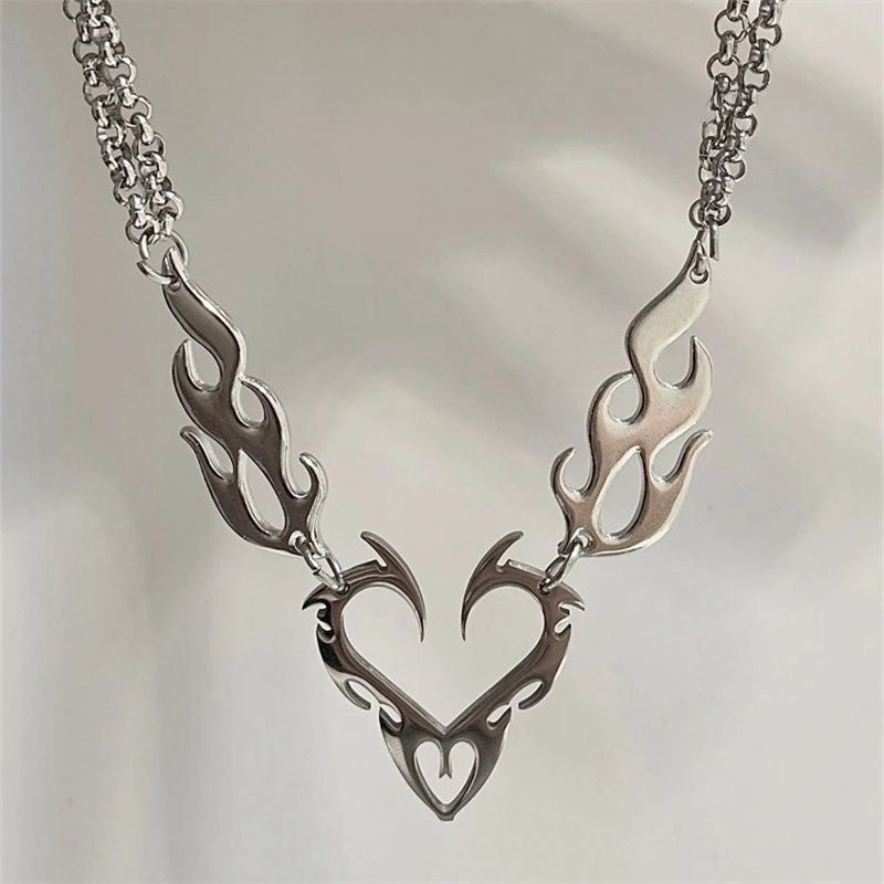 Women's & Men's Hollow Flame Totem Love Street Personalized Clavicle Chain Necklaces