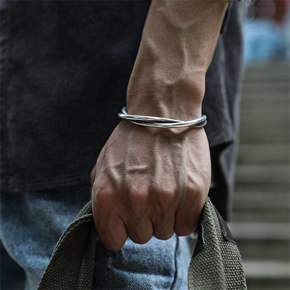 Men's Twisted Fashionable Retro Sterling Sier Opening Bracelets