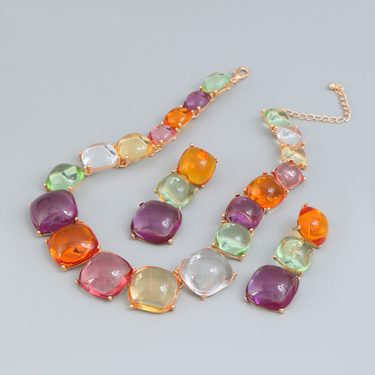 Female Square Alloy Resin Bohemian Ethnic Jewelry Set