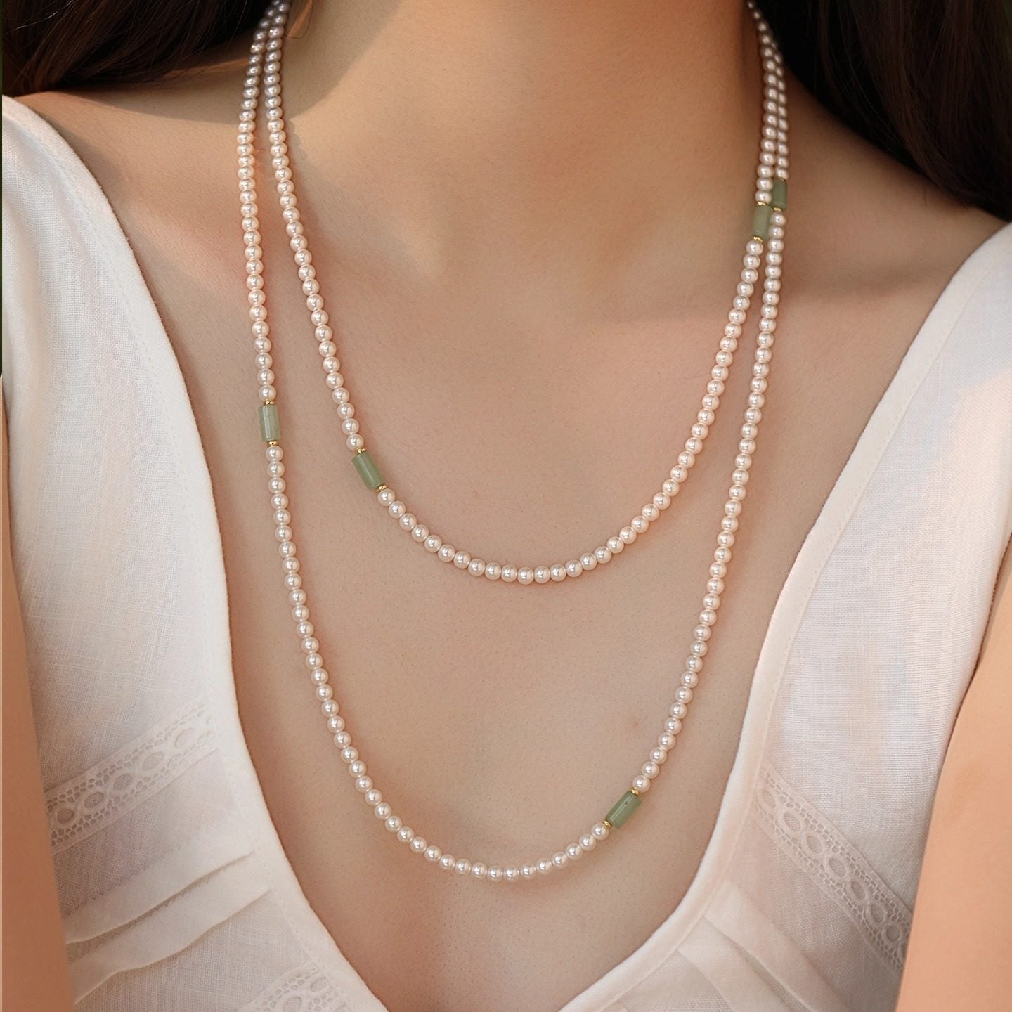 Women's Long Pearl Fashion Double Layer Twin Necklace