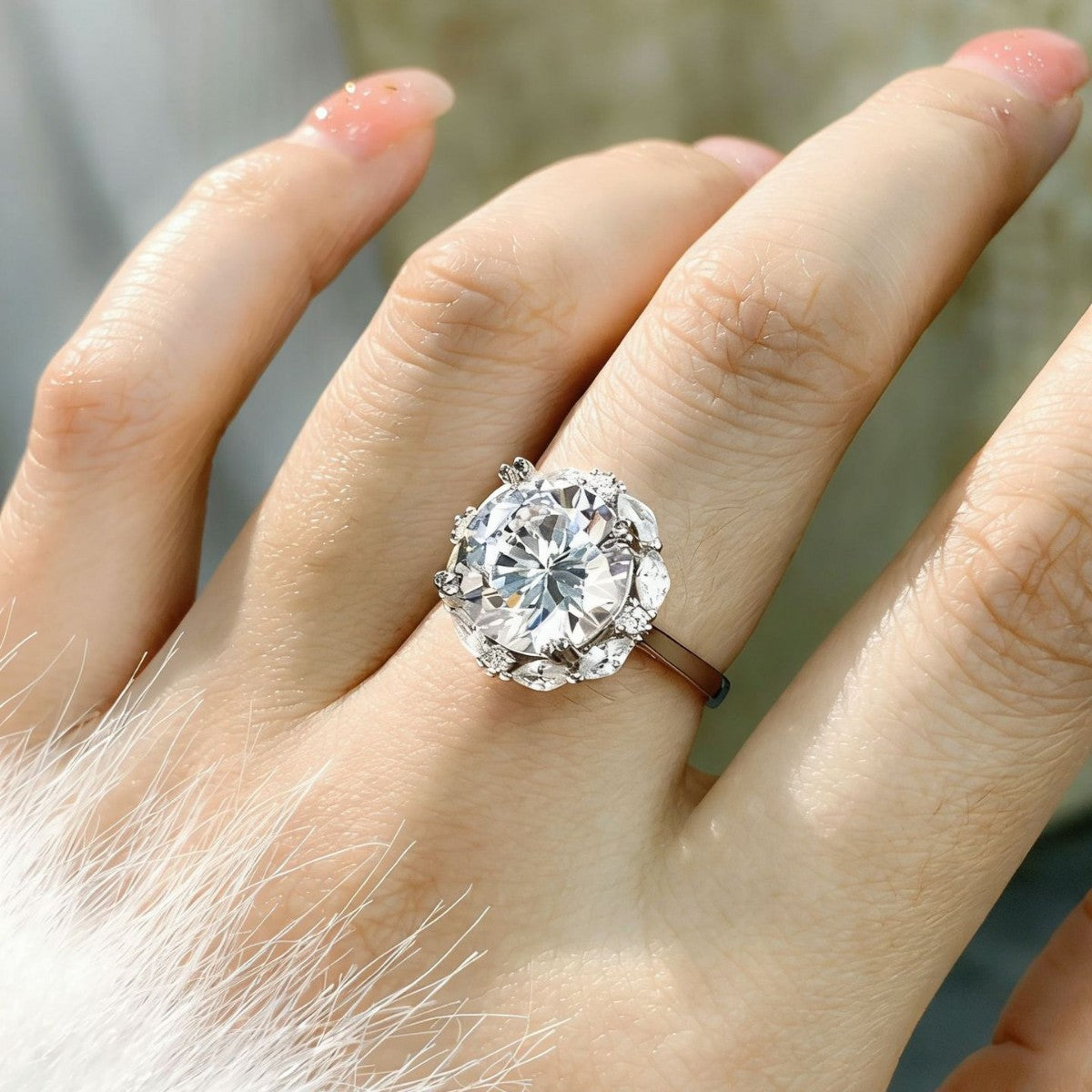 2 Karat Full Diamond Female Bud Proposal Bridal Bouquet Ring