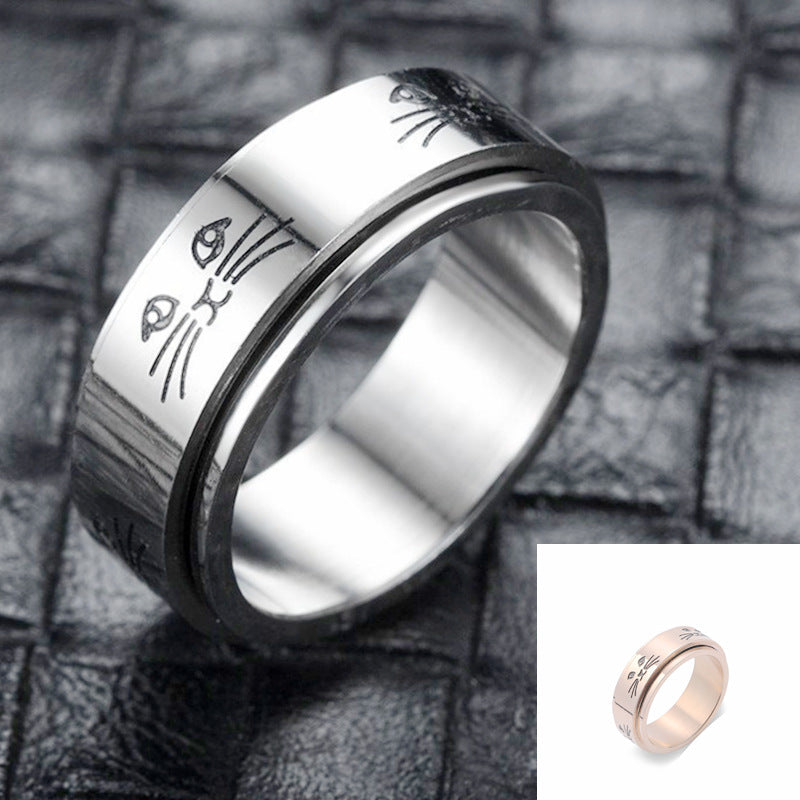 Style Cat Rotating Titanium Steel Male Fashion Rings