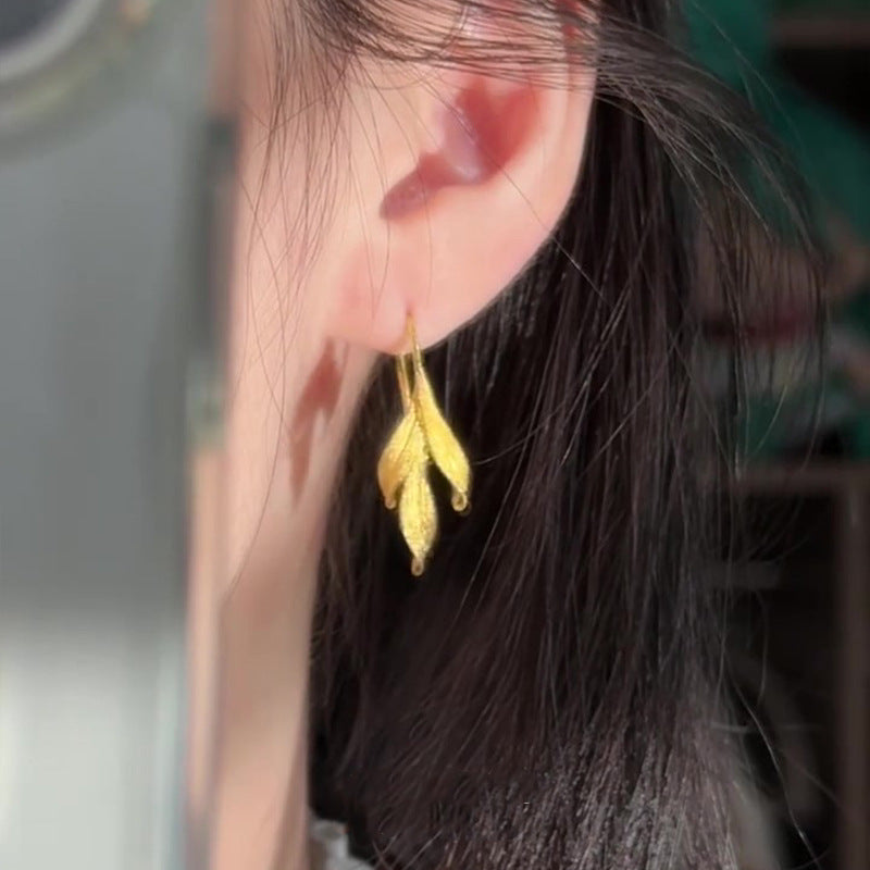 Women's Brushed Leaf-shaped Light Luxury Minority High-grade Leaf Earrings