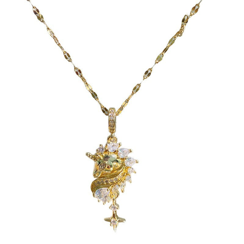 Women's Luxury Full Diamond Unicorn Titanium Steel Light Necklace