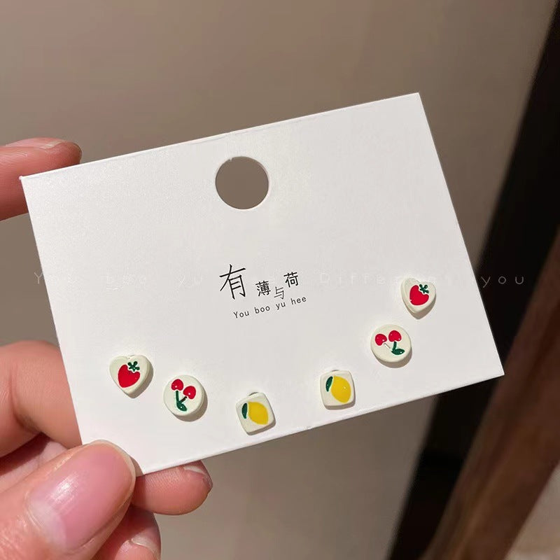 Color Smiley Face Fruit Ear Female Cute Earrings