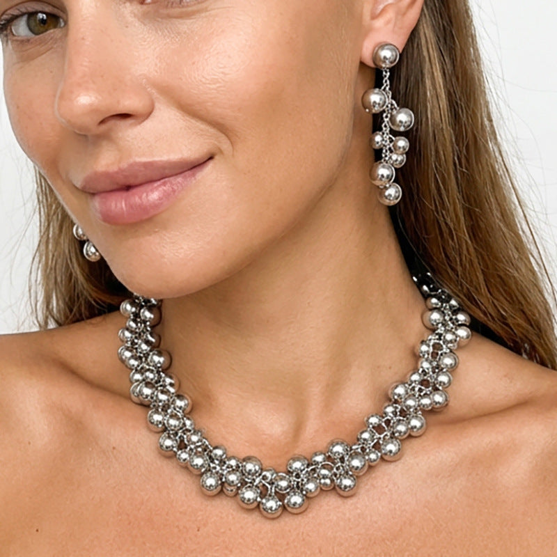 Women's Cool Style Personalized Sier Beaded Exaggerated For Niche Temperament Fashion Earrings