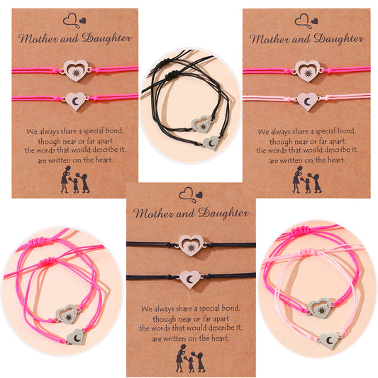 Bracelets Soleil Et Lune En Forme De Coeur En Acier Inoxydable Pour Femme