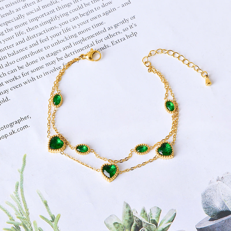 Fashion Gift Oval Heart Zircon Rhinestone Stainless Steel Bracelet