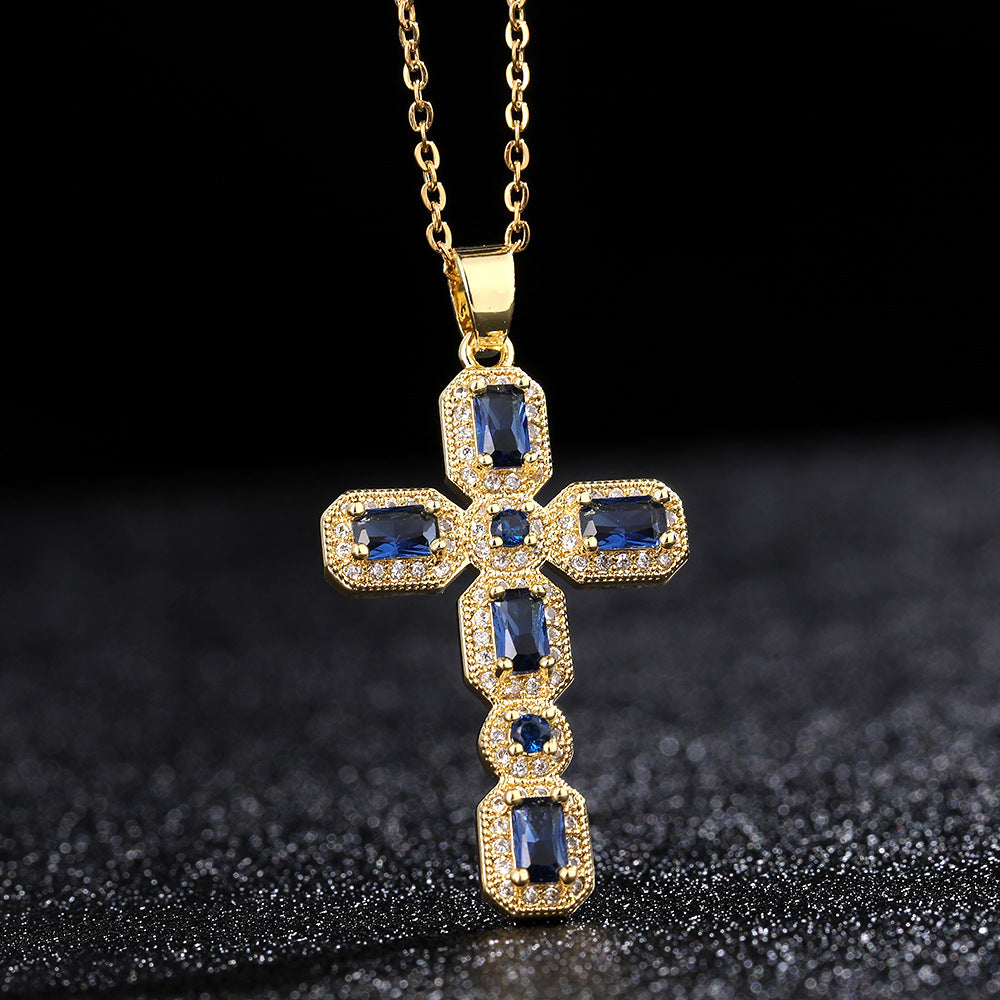 Women's & Men's & Hip Hop Crocheted Diamond Cross Ornament And Couple Necklaces