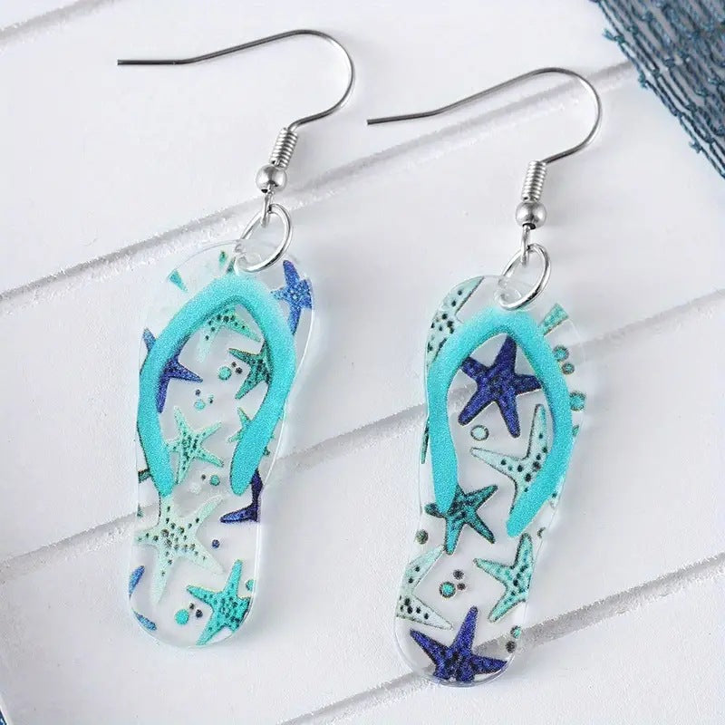 Acrylic Ocean Style Charm Slippers Leopard Earrings