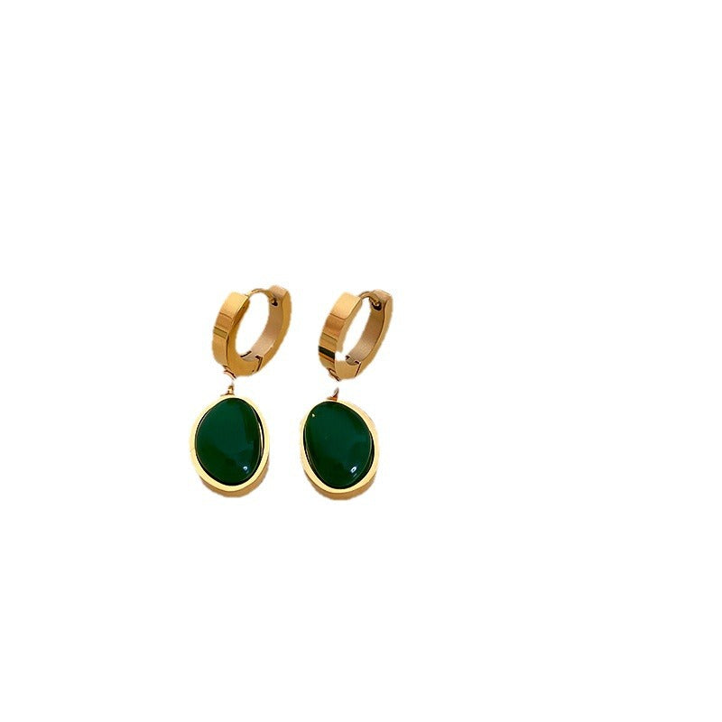 Fashion Charm Emerald Blade Chain Stainless Steel Jewelry Set