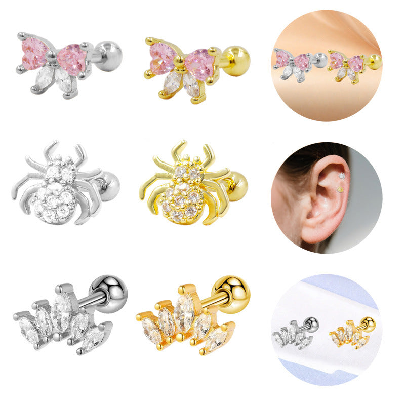 Three-dimensional Butterfly Ear Bone Spider Piercing Stud Earrings