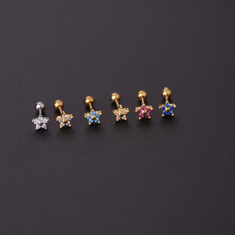 Screw Twist Ball Stainless Steel Thin Needle Stud Earrings