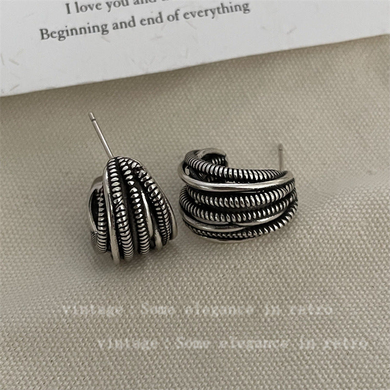 Vintage Niche Design Exaggerated Style Sier Earrings