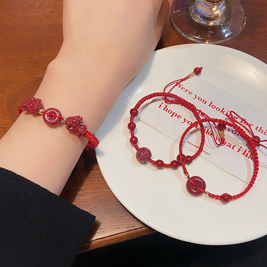 Women's Fresh Cinnabar Woven Red Rope Hand Strap Peace Bracelets