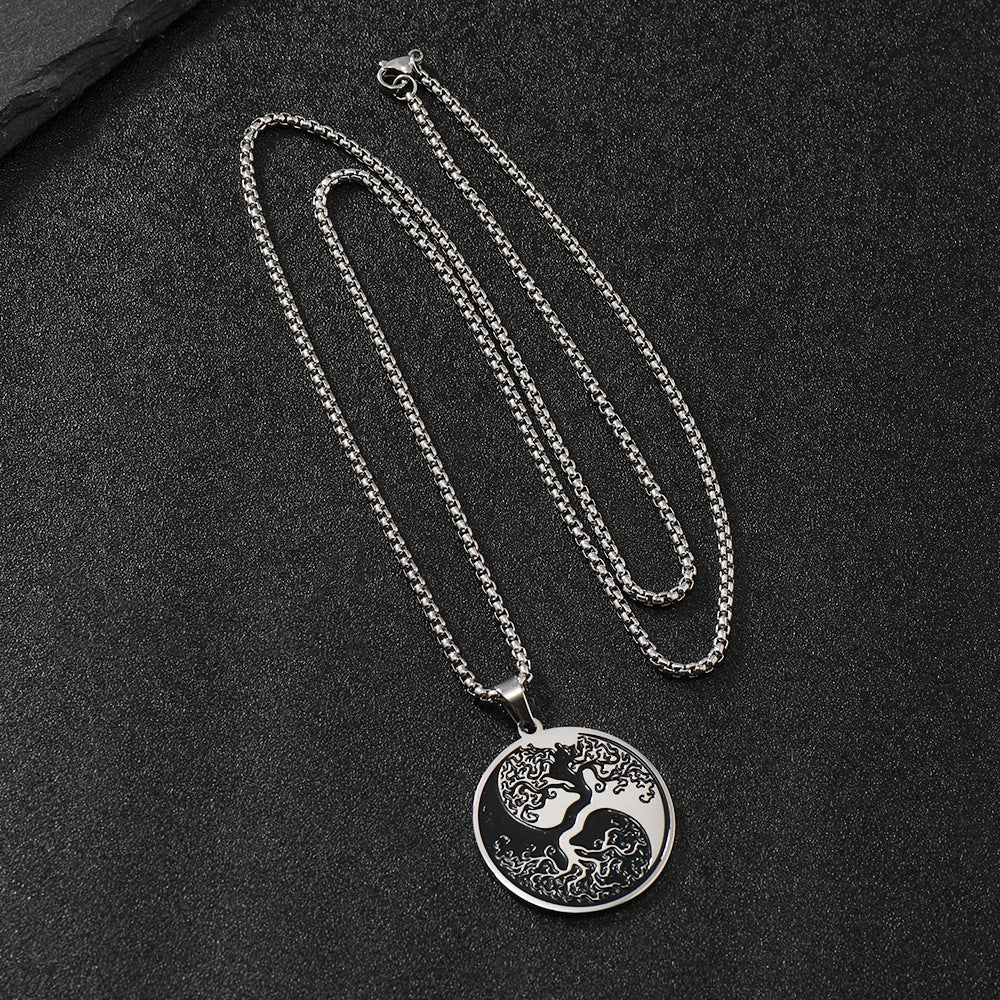 Men's Versatile Creative Lucky Tree Yin Yang Tai Round Necklaces