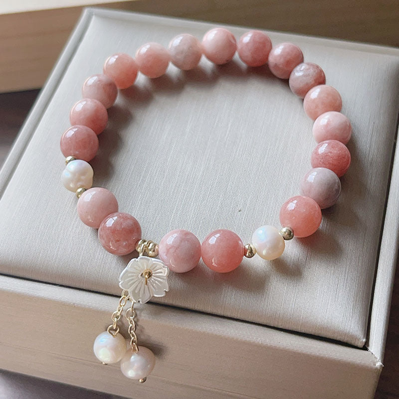 Bracelets à cordes avec pendentif en pierre rose pour femmes, Simple, rétro, boucle de paix, pièce de monnaie