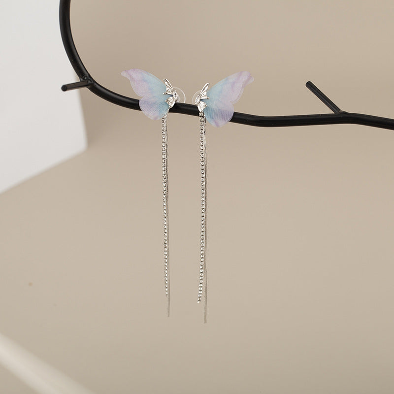 Fairy Gentle Gradient Butterfly Long Fringe Elegant High Sense Mosquito Ear Clip