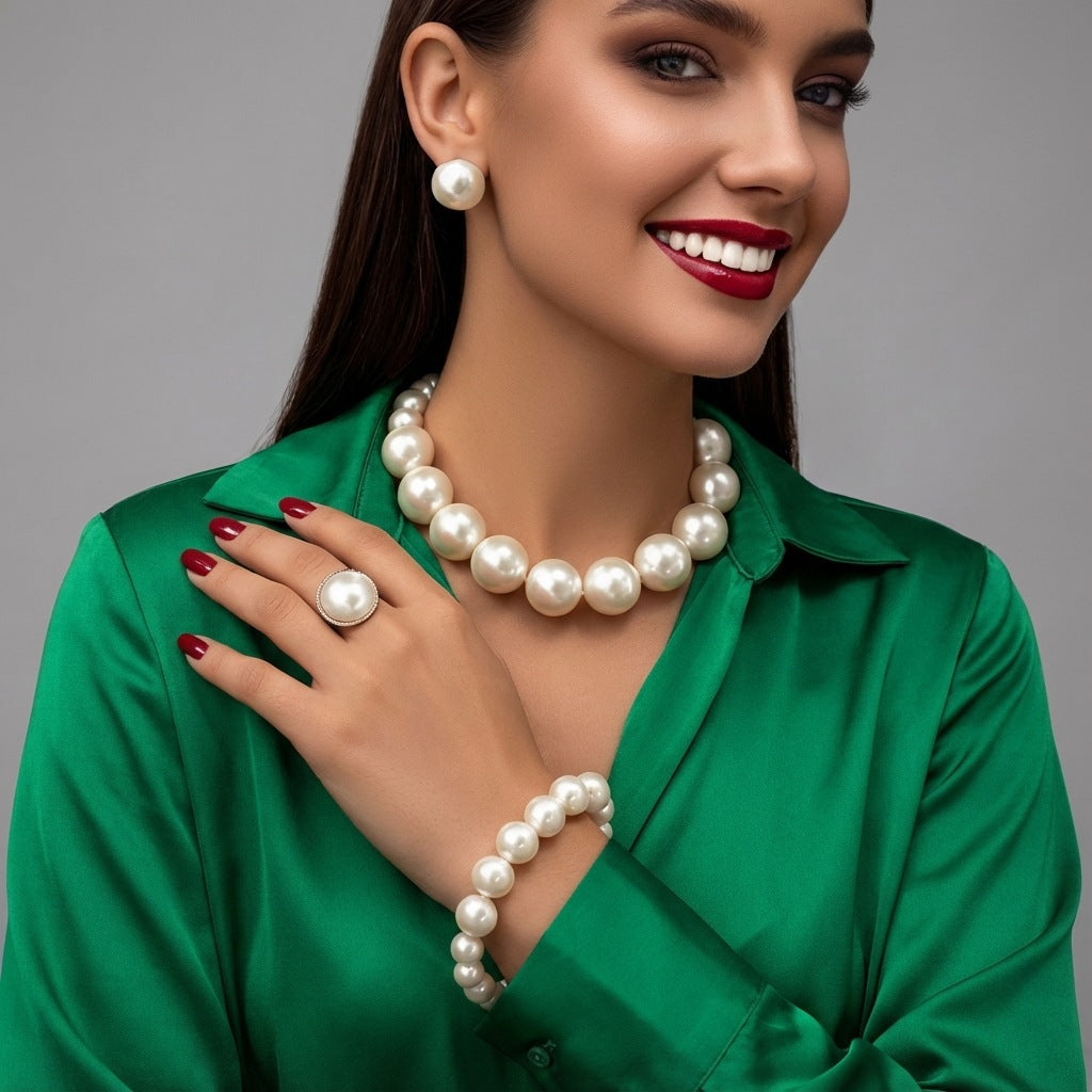 Retro Large Particle Imitation Pearl Female Bride Earrings