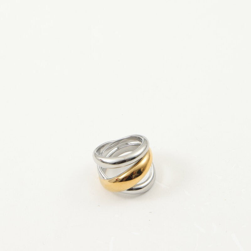 Winding Wide Surface Gold Titanium Steel Ring