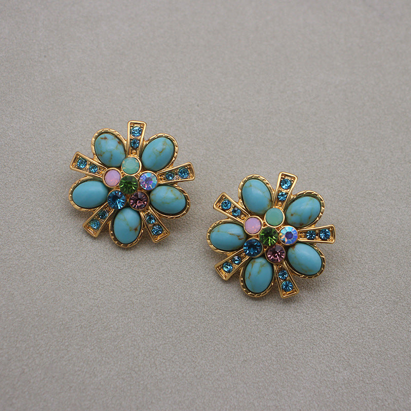 Jewelry Turquoise Protein Gem Sier Needle Earrings