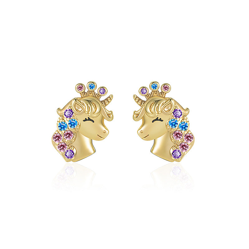 Children's Diamond Crown Unicorn Ear Cute Colorful Earrings