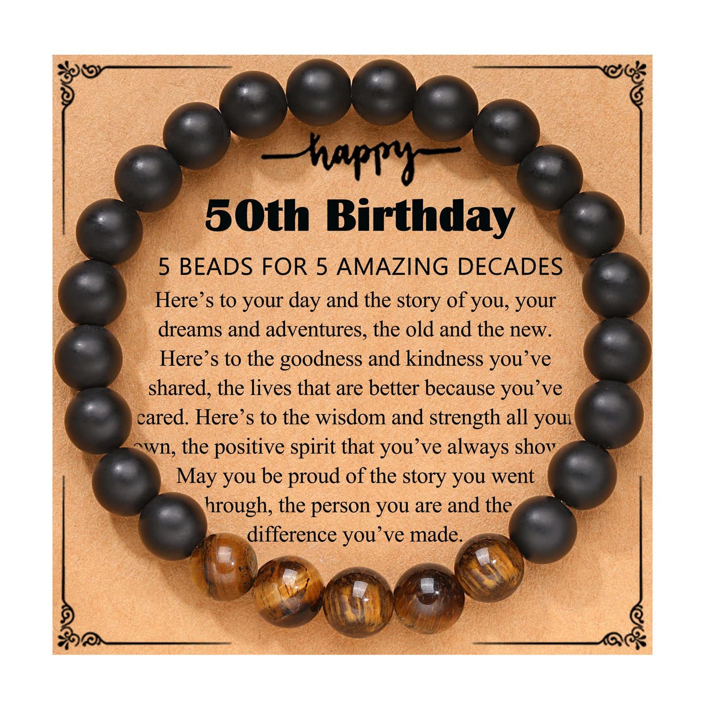 Bracelets cadeaux d'anniversaire en perles d'agate noire et d'oeil de tigre