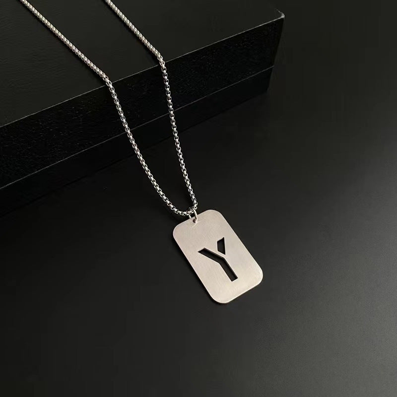 Men's Titanium Steel Female Letter Nameplate Pendant Necklaces