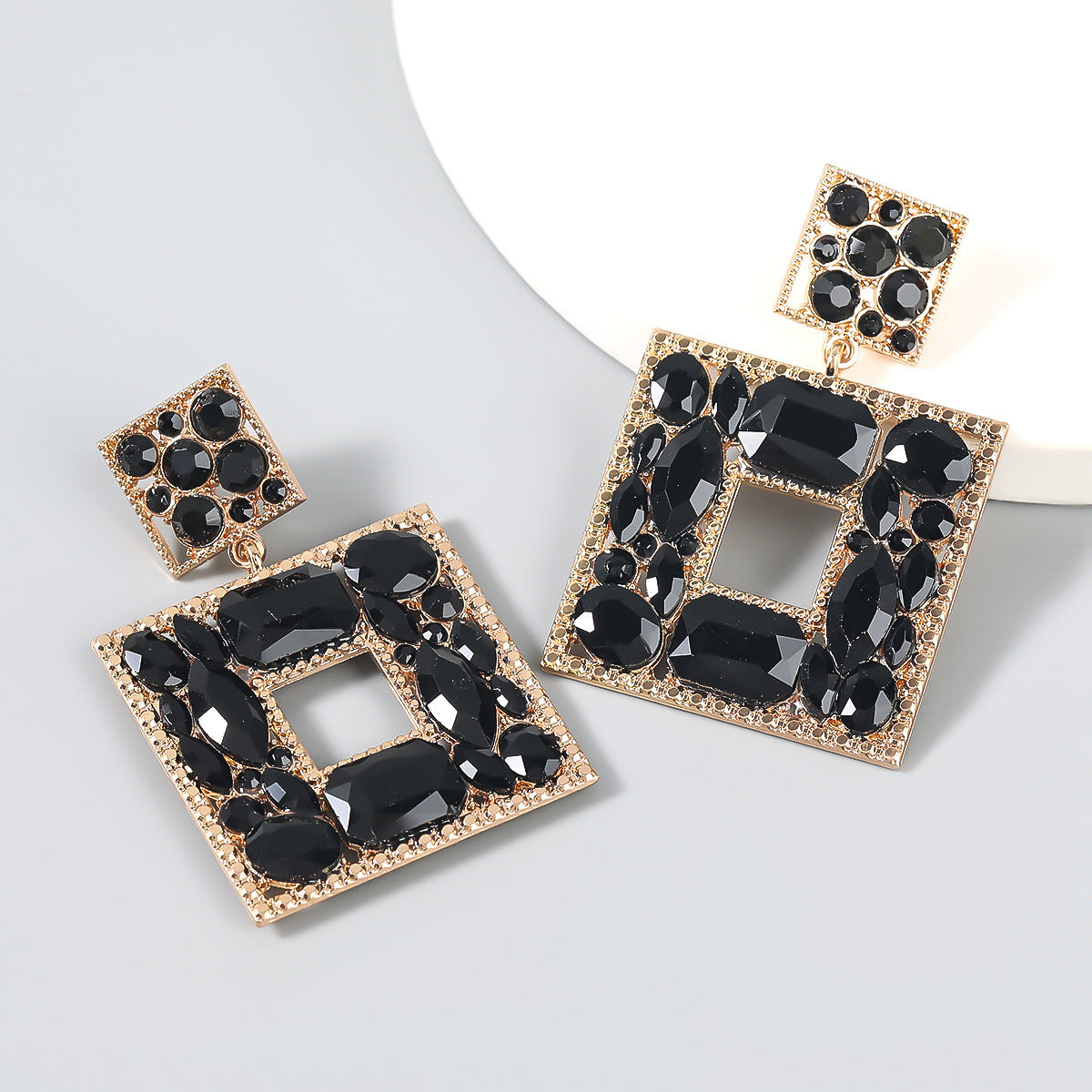 Women's Diamond Series Alloy Glass Drill Square Earrings