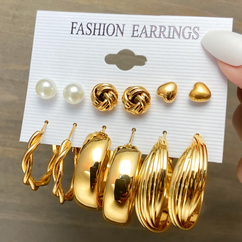 Vintage Pearl Metal Gold Heart Butterfly Geometric Rings