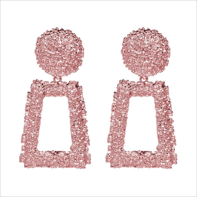 Profile Generous Frosted Hipster Geometric Creative Personality Relief Trapezoidal Long Stud Earrings