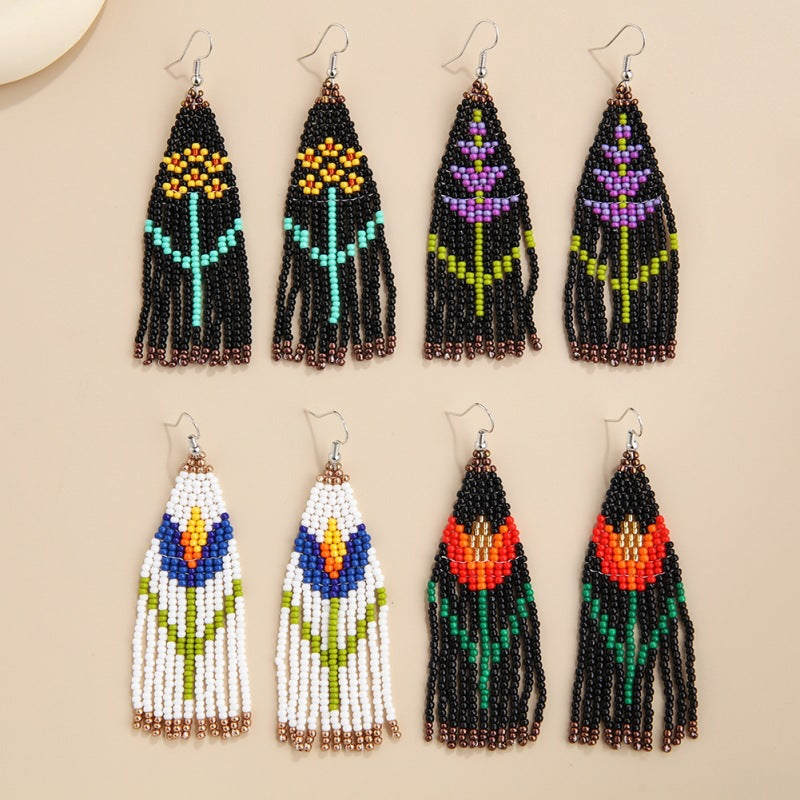 Women's Floral Tassel For Niche Personality Bohemian Rings