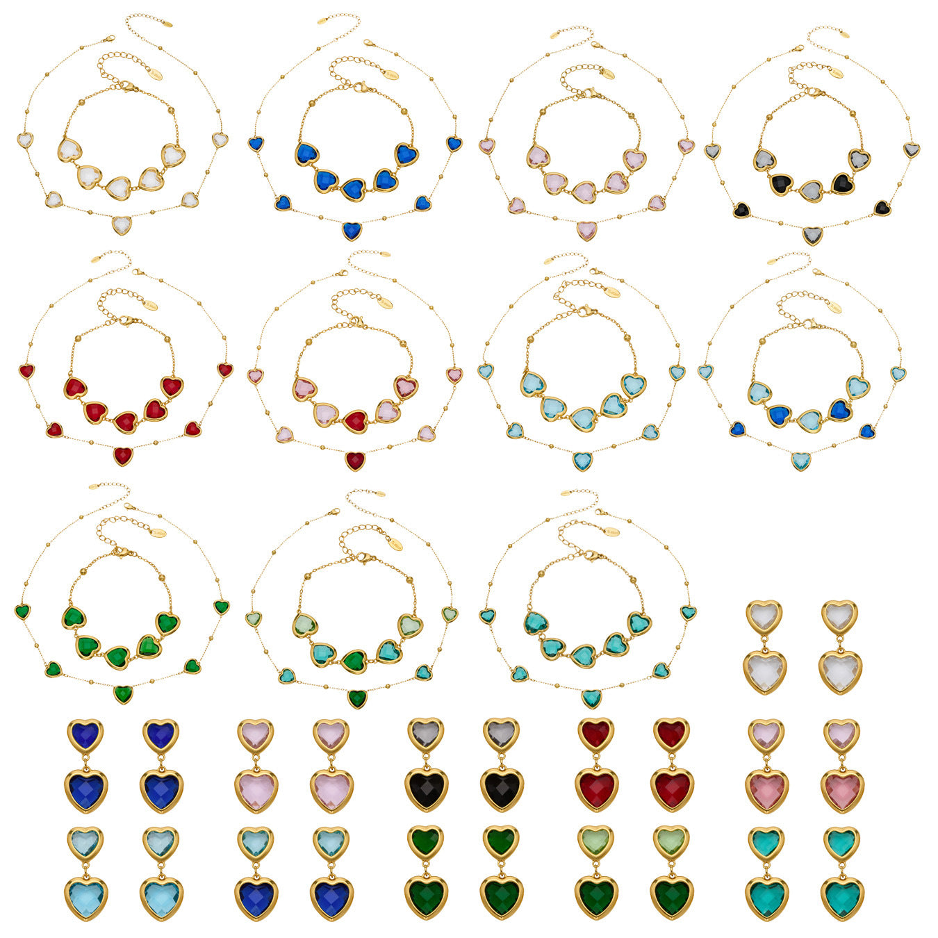 Cut Candy Color Heart-shaped Glass Stone Fashion Exquisite Stainless Rings