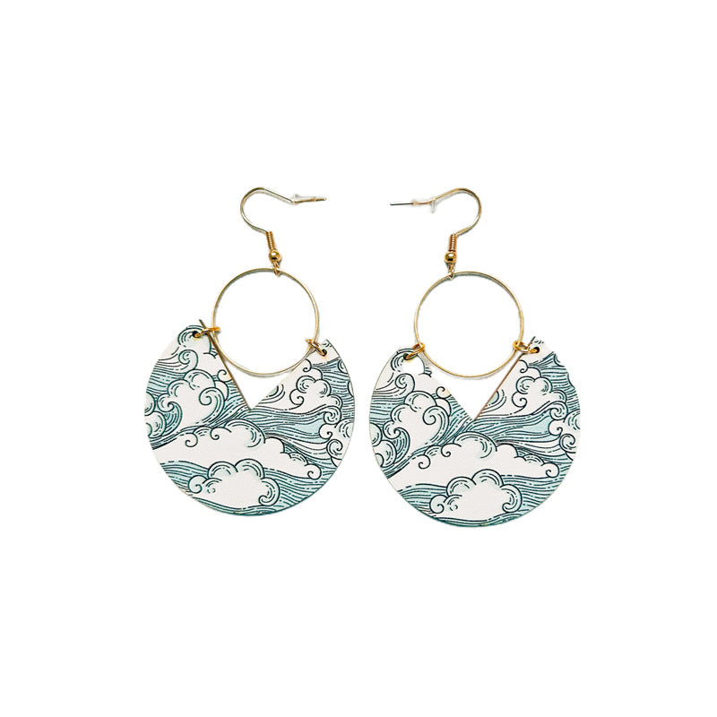Simple Fashion Blue Dyed Printed Bohemian Geometric Stripes Stitching Earrings