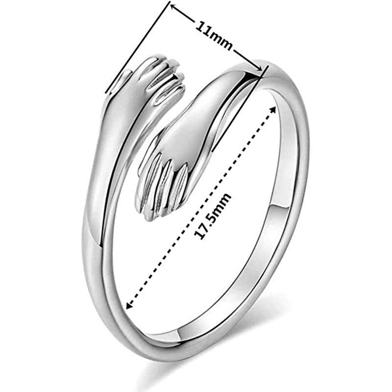 Cold Oil Pressure Hug Hands Titanium Steel Female Fashion Personalized Ring