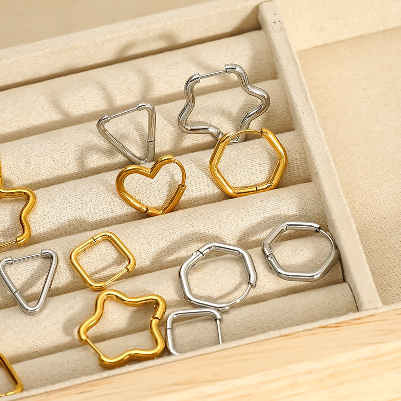 Stainless Steel Simple Geometric Gold Hexagon Personality Titanium Ear Rings