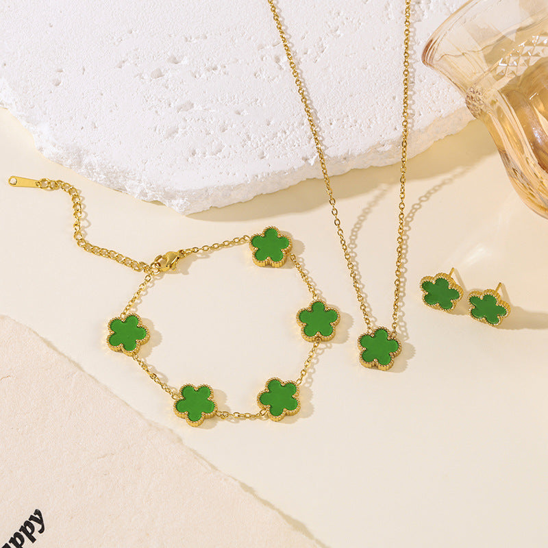 Clover Parthenocissus Grass Pork Belly Ear Light Luxury High-grade Jewelry Set