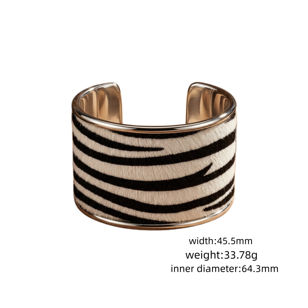 Zebra Print Wide Version Open-ended Fashion Retro Horse Fur Bracelet