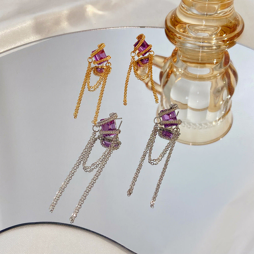 Zircon Long Tassel Chain Korean Niche Earrings