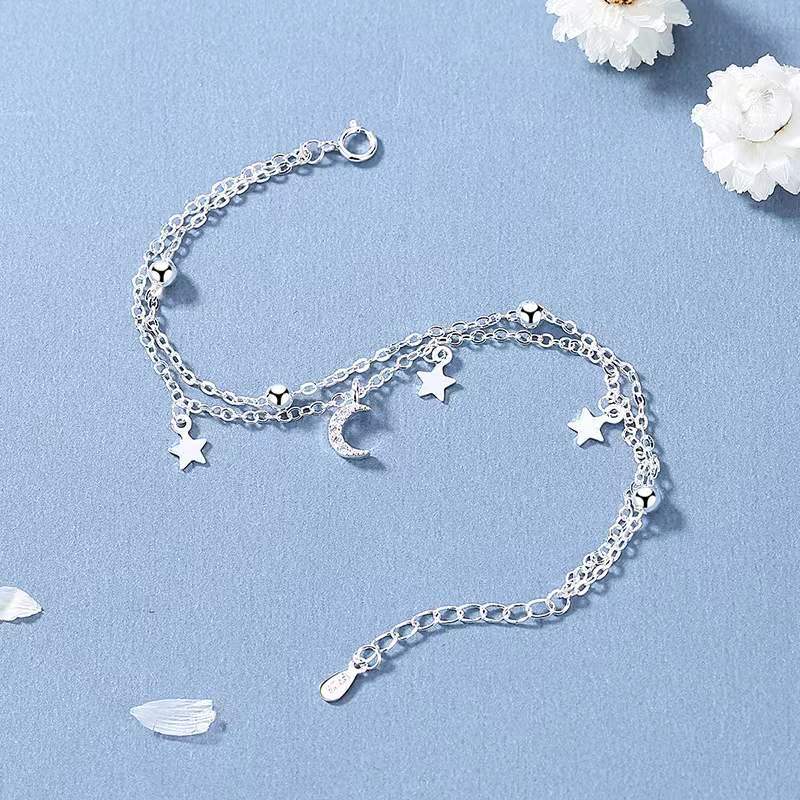 Bracelets à paillettes de lune en argent Sterling pour femmes, ornement de haute qualité