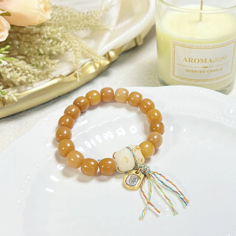 Bracelets de graines blanches naturelles de racine de Bodhi de charbon de bois pour femmes