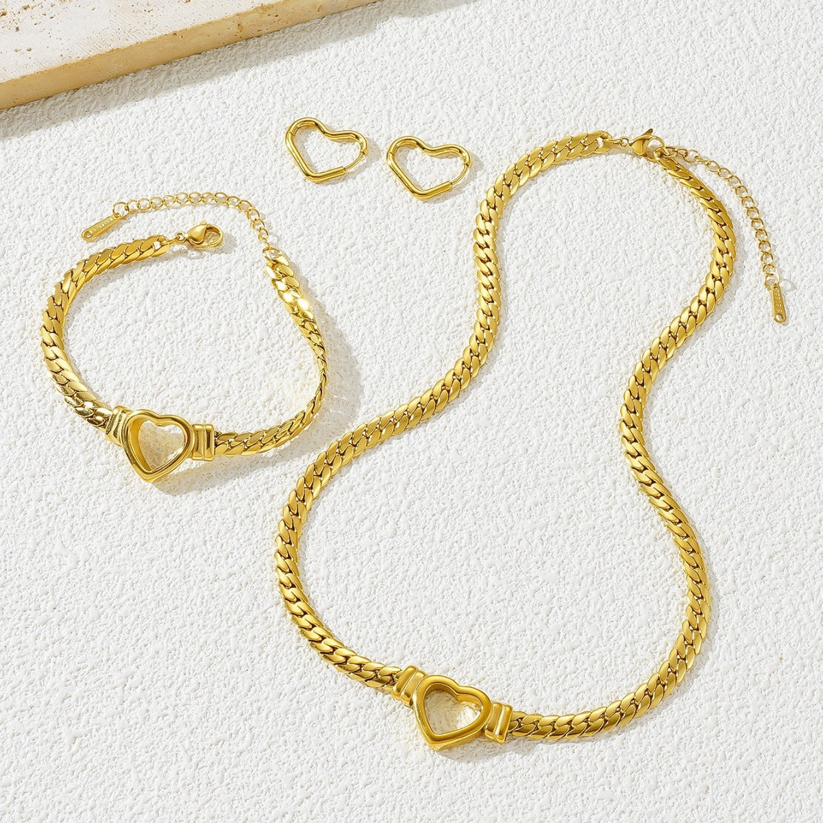 Wide Surface Design Titanium Steel Heart-shaped Jewelry Set