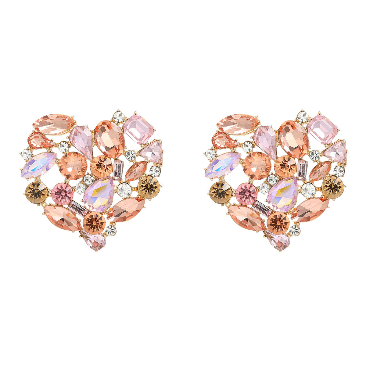 Women's Love Heart Shape Exaggerated Rhinestone Full Earrings