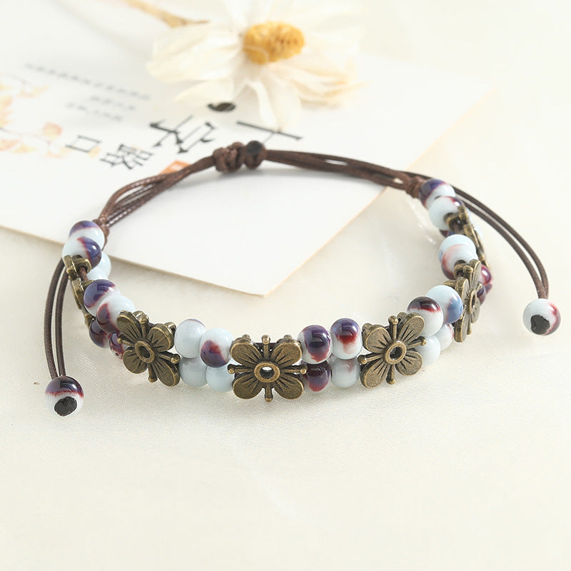 Vintage Clover Ceramic Hand-woven Girlfriend Gifts Carrying Bracelets